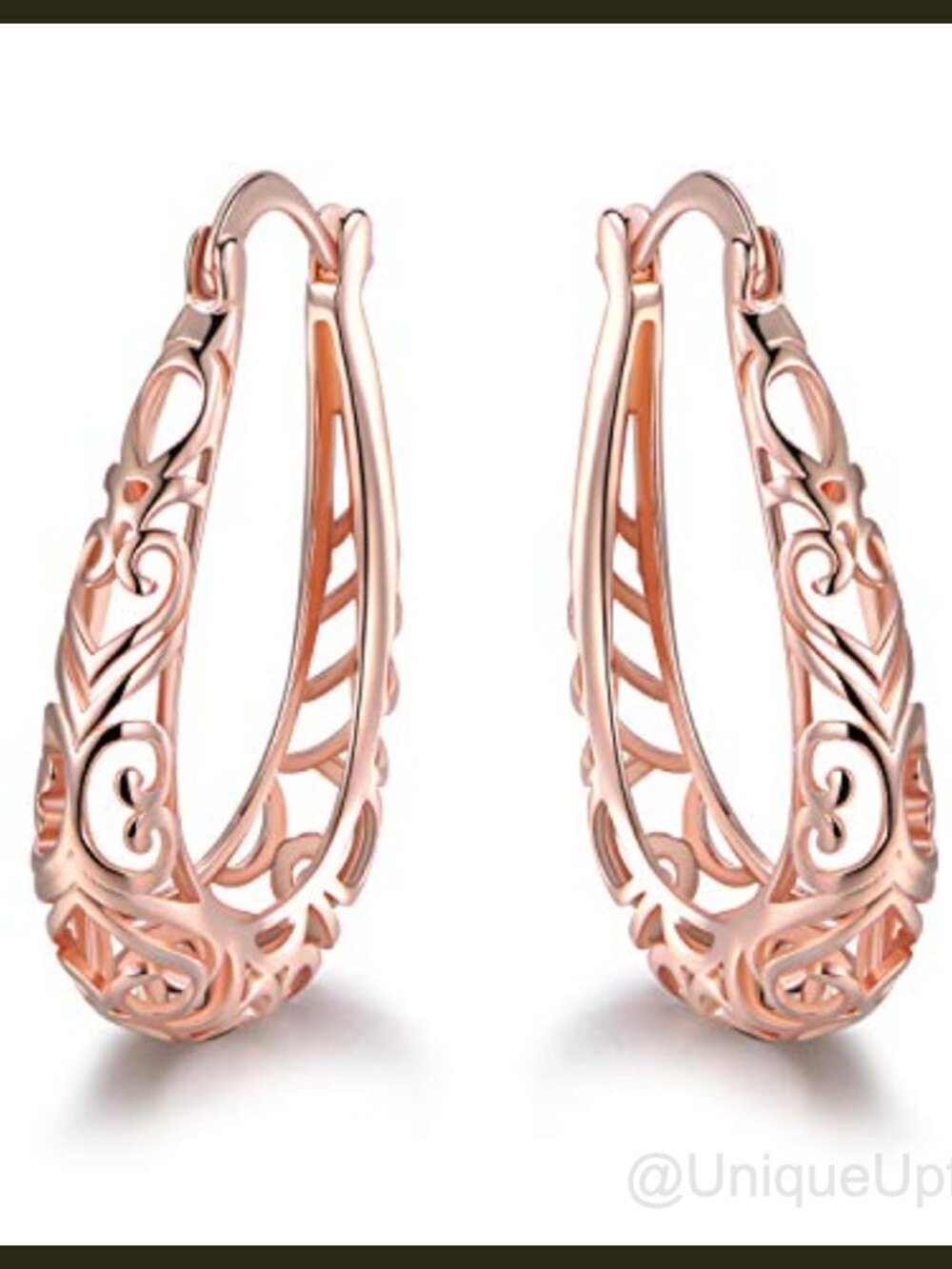 18K Gold Plated Filigree Hoop Earrings Latch Back